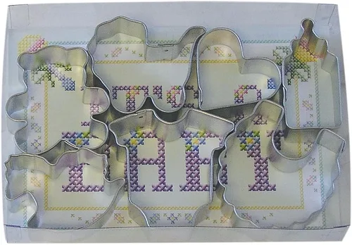 Miniatura 8 de R&M International Cortadores de galletas para baby shower y fiesta, mameluco, botella, chupete, botín, babero, sonajero, juego de 6 piezas