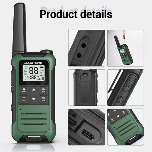 Miniatura 8 de Walkie Talkies de largo alcance para adultos, radio FRS recargable Walkie Talkie 6 unidades Baofeng F22 Waki Taki, NOAA, linterna, cargador tipo C