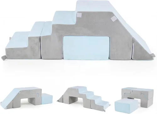 Costzon Bloques de escalada de espuma 4 en 1, estructuras de juego suaves para escaladores interiores con tobogán, escalera y túnel, cubierta de