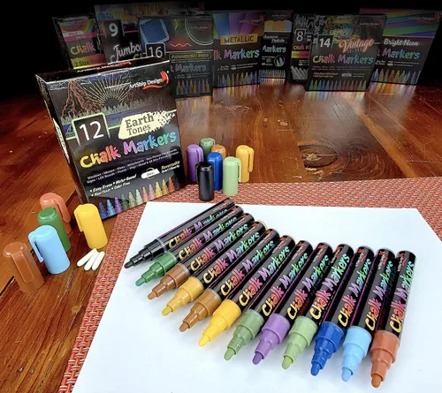 Miniatura 2 de 12 Marcadores de Tiza en Tonos Tierra Paquete Doble de Rotuladores de Tiza Líquida con Punta Fina y Punta Mediana Reversible Borrables en Húmedo