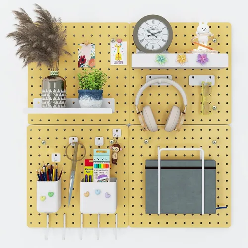 Miniatura 9 de Kit combinado de tablero de clavijas de metal, 4 tableros de clavijas de acero al carbono con 26 accesorios, organizador de pared para el hogar, Rosa