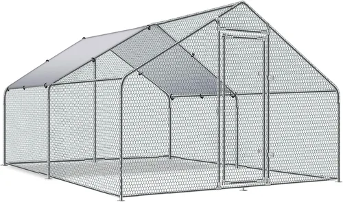 Miniatura 13 de TOLEAD Gallinero de metal grande mejorado con malla de alambre de tres soportes, corral de pollo, con cubierta resistente al agua y anti-UV, casa