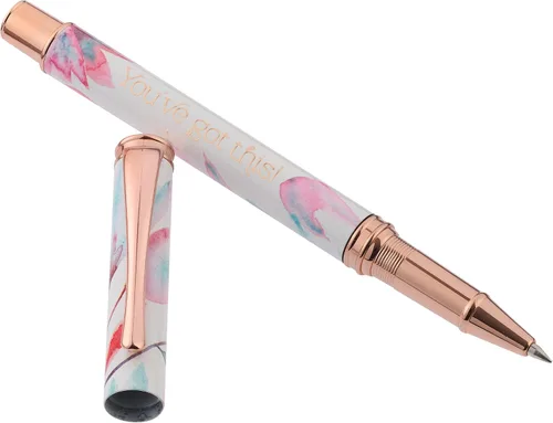 Miniatura 8 de Heartfelt Bolígrafo de escritura de gel para mujer, metal dorado rosa con cristal de mar liso en colores pastel, diseño de acuarela, frase