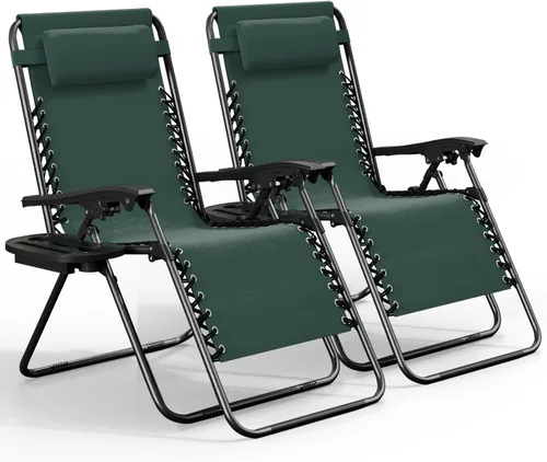 Miniatura 36 de Nestl Zero Gravity - Juego de 2 sillas de patio al aire libre con almohadas y bandejas portavasos, silla de campamento reclinable de malla de acero