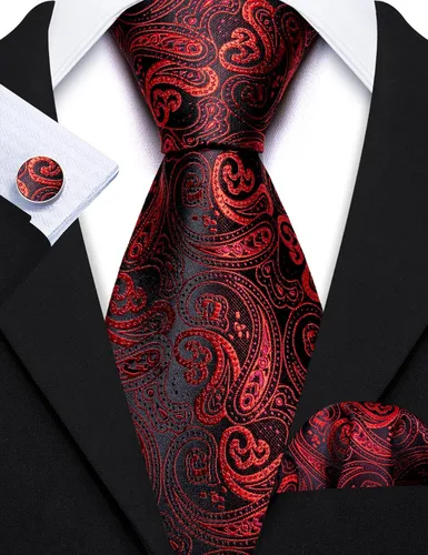 Miniatura 203 de Barry.Wang - Juego de corbata de seda para hombre, diseño de cachemira, pañuelo y gemelos de bolsillo
