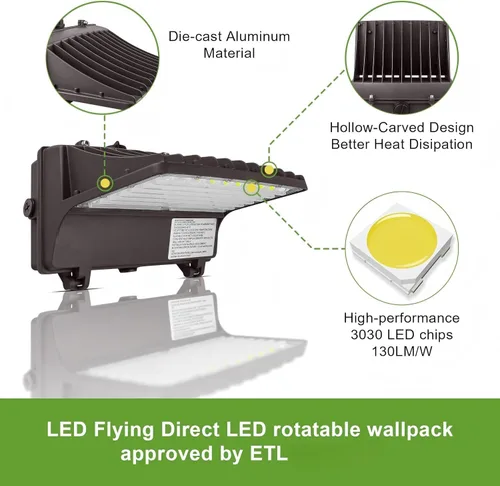Miniatura 4 de Paquete de luz LED de corte completo de 120 W/100 W/80 W/60 W W, seleccionable, luz de pared LED exterior de 5000 K con fotocélula 150-400 W MH/HPS
