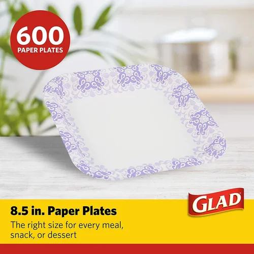 Miniatura 2 de Glad Platos cuadrados de papel resistentes, platos desechables a prueba de remojo y cortes, para fiestas y comidas diarias, aptos para microondas