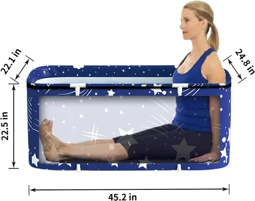 Miniatura 2 de ptlsy - Bañera de baño de hielo para adultos, bañera portátil grande para adultos, bañera plegable japonesa de inmersión para spa frío y cálido, Azul