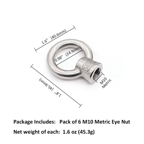 Miniatura 3 de Lependor M6 - Tuerca de ojo de elevación en forma de anillo métrico 304 de acero inoxidable con rosca de ojo de elevación - 10 piezas M6