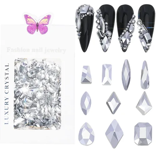 Miniatura 16 de Diamantes de imitación para uñas, 300 piezas de cristales AB, gemas de múltiples formas, diamantes de imitación de parte trasera plana, para arte