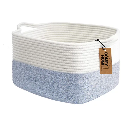 Miniatura 37 de COMFY-HOMI Cesta tejida de cuerda de algodón con asas para estantes, juguetes, libros, cestas de almacenamiento de tela para organizar, organizador
