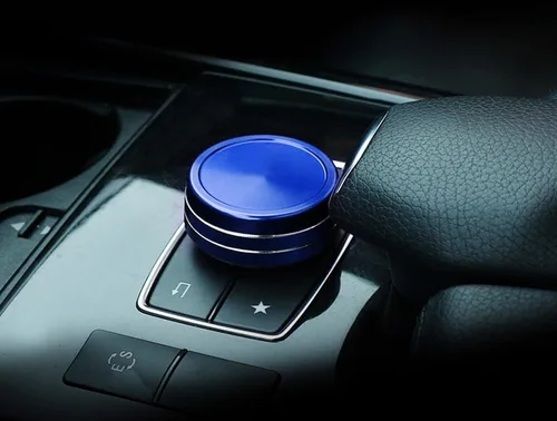 Miniatura 9 de iJDMTOY Cubierta de rueda de aluminio anodizado azul para consola central de control de mando compatible con Mercedes A B C E S CLA GLA GLK ML GL
