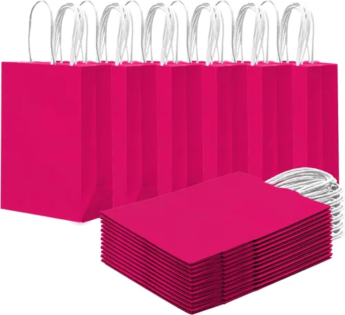 Miniatura 9 de qiqee 24 bolsas de regalo pequeñas con asas a granel de 8.3 x 6 x 3 pulgadas, bolsas de regalo amarillas brillantes, múltiples usos (tamaño pequeño)