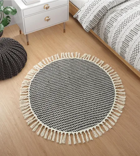Miniatura 13 de Lahome Alfombras de baño bohemias, alfombra pequeña de 2 x 3 pies, alfombra ligera para entrada, alfombra de algodón tejida con borlas, alfombra