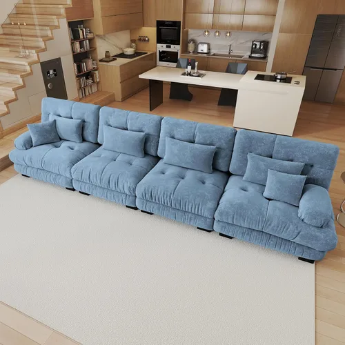 Miniatura 34 de Sofá modular de gran tamaño de 94 pulgadas, sofás seccionales grandes de color beige y blanco para sala de estar, juego de sofá de terciopelo, sofás