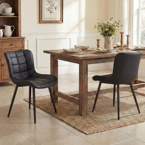 Miniatura 4 de YOUTASTE Juego de 2 sillas de comedor negras tapizadas de piel sintética con respaldo y patas de metal, sillas de cocina modernas de mediados