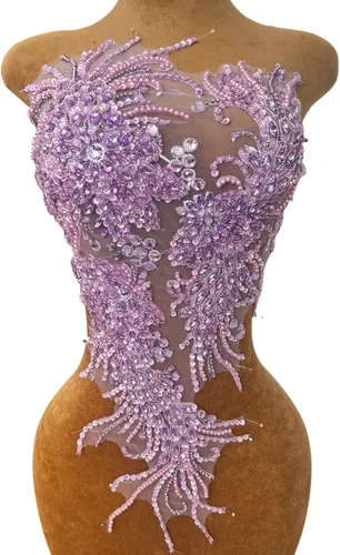 Miniatura 12 de Vestido de novia con cuentas a mano, parches para coser en apliques de encaje con diamantes de imitación, accesorios de cristales de bricolaje