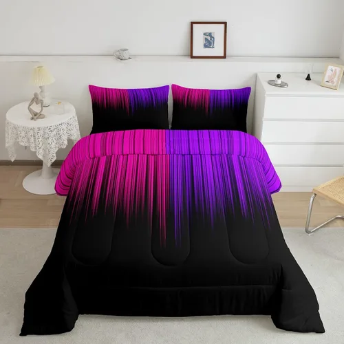 Miniatura 30 de Feelyou Juego de edredón geométrico degradado para adolescentes, tamaño individual, para niños y mujeres, azul, rojo y negro, juego de ropa de cama