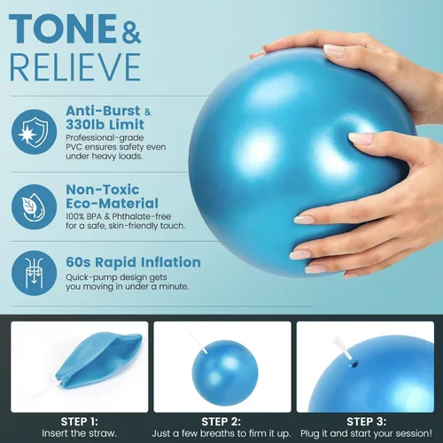 Miniatura 3 de Kit esencial de anillo de pilates para mujer, equipo de entrenamiento en casa con pelota de 9.8 pulgadas, bandas de resistencia, círculo mágico, Azul