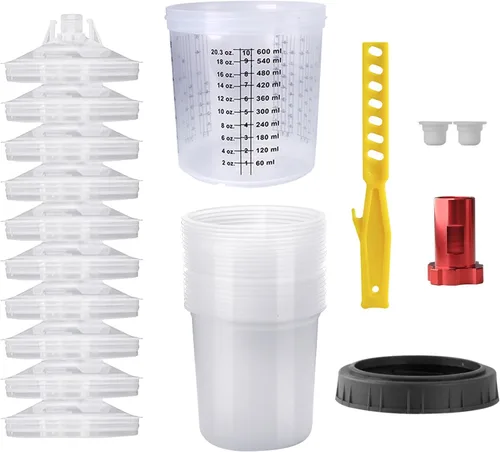 Kit de Tazas Mezcladoras de Pintura Desechables, Kit de Tazas Mezcladoras para Pistola Pulverizadora de Pintura HVLP de 20 Onzas (600ml) con Sistema