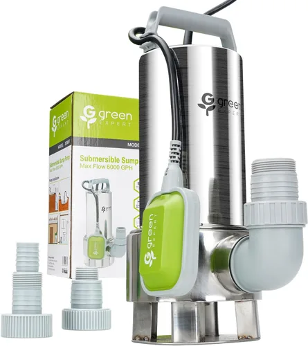 Miniatura 8 de Green Expert - Kit de bomba sumergible de sumidero de 1.5 HP con manguera de descarga plana de 25 pies, bomba de extracción de agua de acero