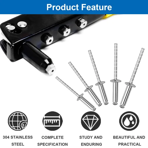 Miniatura 4 de 110 piezas de remaches de acero en 7 tamaños, kit de surtido de remaches de acero inoxidable 304 de 1/8", 5/32", 3/16" para metal, muebles, Plateado