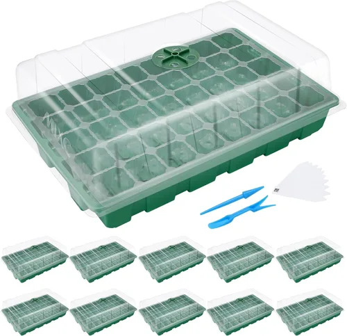Miniatura 9 de MIXC Bandejas de Plántulas Bandeja Iniciadora de Semillas, Paquete de 5 Mini Propagador Kit de Invernadero de Plantas con Cúpulas Ventiladas de Verde