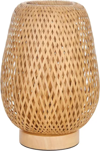 Miniatura 8 de Lámpara de mesa de ratán bohemia, regulable y pequeña al lado de la lámpara, mesita de noche de madera de mimbre natural, estilo bohemio, de bambú