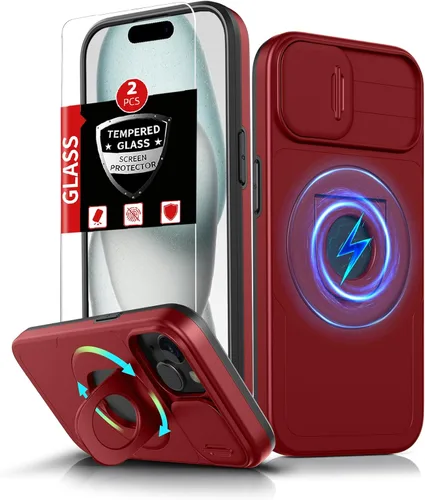 Miniatura 91 de Funda magnética para iPhone 11 Pro compatible con carga inalámbrica MagSafe, con 2 protectores de pantalla, anillo kickstand de 360° integrado +