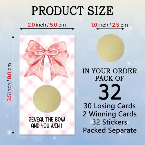 Miniatura 2 de REWIDPARTY 32 tarjetas para raspar con lazo rosa, boletos para raspar con lazo de acuarela, boletos de sorteo de lotería para bodas, baby shower