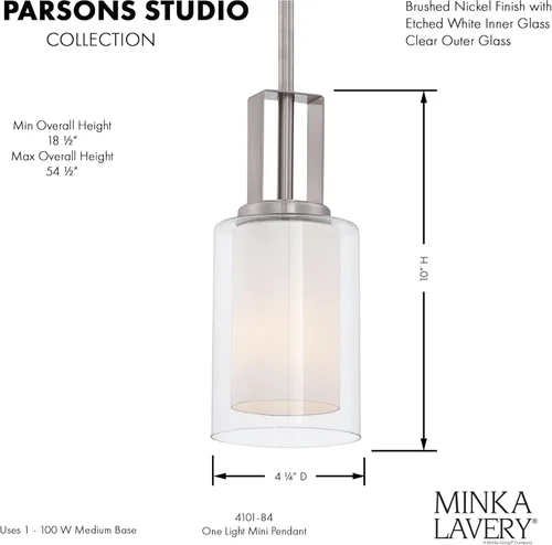 Miniatura 4 de Minka Lavery 3089-613 Studio 5 Mini colgante, 1 luz, 60 vatios totales, 7 pulgadas de alto x 14.5 pulgadas de ancho, níquel pulido