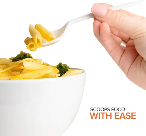 Miniatura 4 de Sporks desechables (paquete de 50) tenedores de plástico blanco, sin BPA, seguros para niños, utensilios 2 en 1, cuchara de tenedor de peso pesado