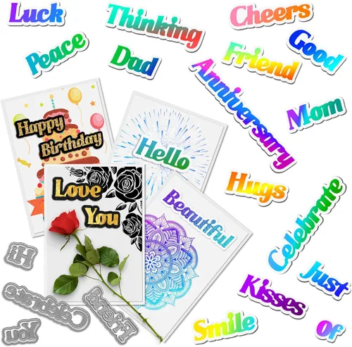 Miniatura 9 de ORIGACH 28 piezas de troqueles de corte de palabras de sentimientos, palabras de sombras, plantillas de corte de metal, plantilla de estampado