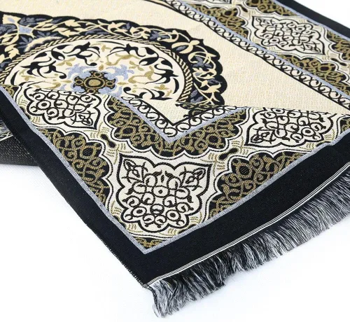 Miniatura 8 de ESERRA Alfombra de oración musulmana, 99 cuentas y gorra incluidas, alfombrillas de oración del Islam para hombres, mujeres y niños (negro)
