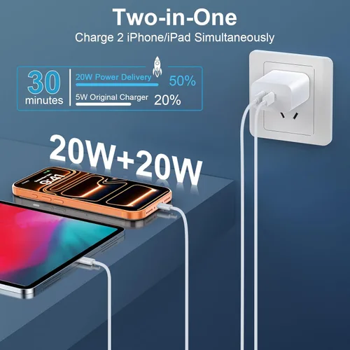 Miniatura 3 de Cargador USB C para iPhone 17/16/15 Pro Max Cargador Carga Rápida 10FT, Bloque de Carga C de 20W con Cable USB C a C Compatible para iPhone 17 16 15
