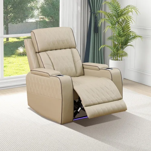 Miniatura 24 de Juego de sofá modular reclinable eléctrico con luz LED, juego de sofá modular reclinable de cuero, incluye sillón reclinable individual, juego