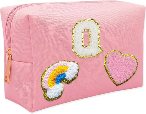 Miniatura 7 de Bolsa de Maquillaje Preppy, Estuche de Lápices de Cuero PU Premium Impermeable Bolsa de Cosméticos con Sonrisa Corazón Arcoíris Bonita Bolsa