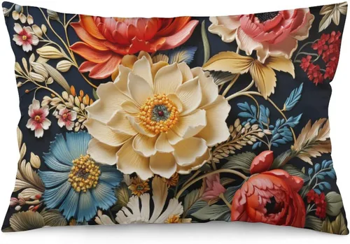 Miniatura 28 de Fundas de almohada florales azules de 12 x 20 pulgadas para primavera y verano, funda de cojín decorativa con cremallera, fundas de almohada