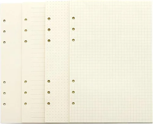 Insertos de planificador A5, recargables para repuestos Filofax, arphia, 6 anillas, puntos, líneas, cuadrículas, lisos, 80 hojas/160 páginas para un
