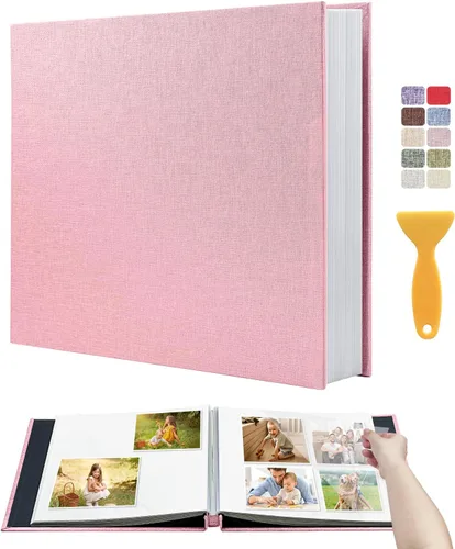 Miniatura 58 de Álbum autoadhesivo para fotos de 4 x 6 pulgadas, álbum de recortes con cubierta de lino magnética, 30 páginas adhesivas en blanco, para familiares