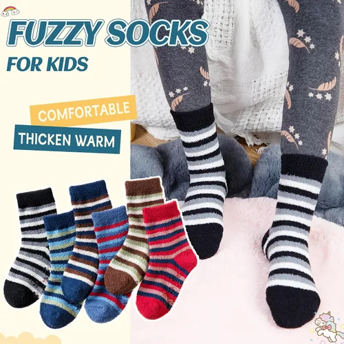 Miniatura 5 de Eyean Calcetines peludos para niños, antideslizantes, suaves y esponjosos, calcetines cálidos de felpa acogedora para niños y niñas, 6 pares