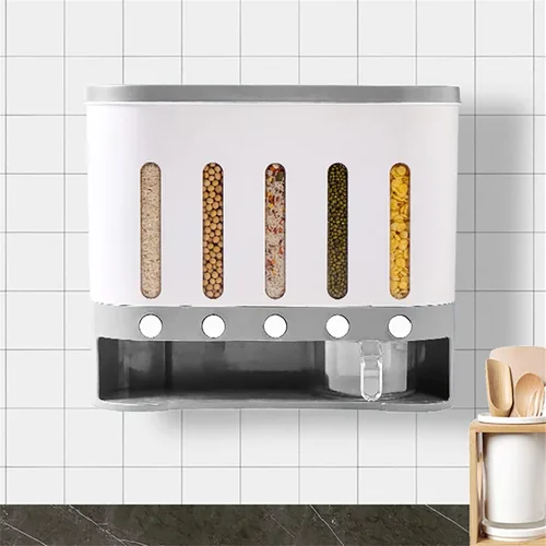 Miniatura 2 de Dispensador de alimentos secos,Dispensador de frijoles de rejilla montado en la pared 5,Dispensador de arroz 19.8 libras Almacenamiento de cocina