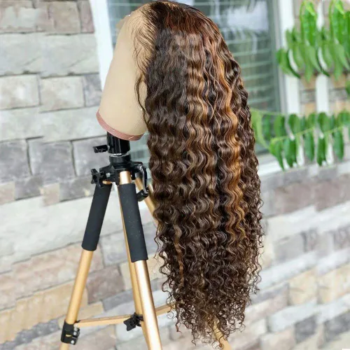 Miniatura 2 de Peluca de cabello humano rizado con encaje frontal transparente HD de onda profunda, previamente despuntada con abuelitos, nudos blanqueados