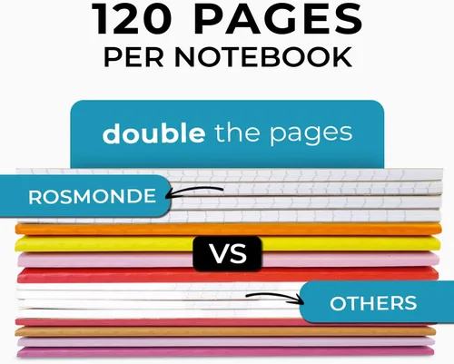 Miniatura 2 de Rosmonde Paquete de 50 diarios de papel kraft A5, páginas adicionales, 120 páginas (60 hojas), de larga duración, rayas anchas, cuaderno de papel
