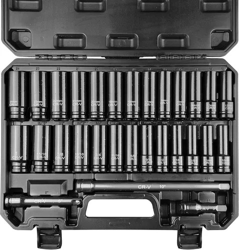 Miniatura 12 de EACELIY Juego de llaves de 64 piezas de 3/8", Juego de llaves de impacto, SAE/métrico, profundo y poco profundo, acero Cr-V, 6 puntas