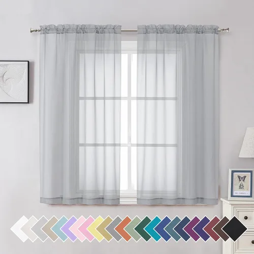 Miniatura 76 de Aiyufeng 2 paneles de cenefa transparente negra de 14 pulgadas de largo, cortinas cortas negras transparentes para dormitorio, cortinas de cocina