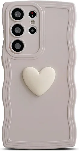 Miniatura 7 de Funda para Samsung Galaxy S22 para mujer, linda funda Kawaii 3D Love Heart color sólido rizado ondulado lente de cámara cubierta a prueba de golpes