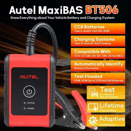 Miniatura 2 de Autel MaxiBAS BT506 - Probador de batería de automóvil, analizador Lite of BT508/BT608, 6v 12v 100-2000 CCA, conductancia adaptativa, prueba