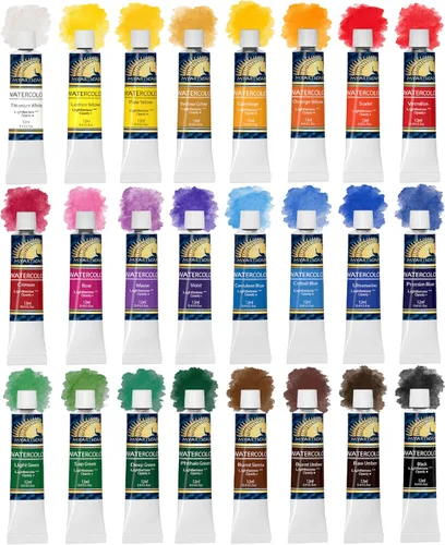 MyArtscape Juego de pintura de acuarela, 24 colores, tubos de 24 x 0.4 fl oz (0.4 fl oz), pinturas de acuarela profesionales, pigmentos resistentes