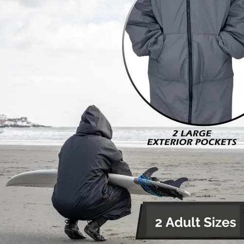 Miniatura 6 de Malo'o Parka de Surf con Forro Sherpa para Adultos Bata de Cambio, Parka de Natación Impermeable y Resistente al Viento, Bata Seca con Capucha